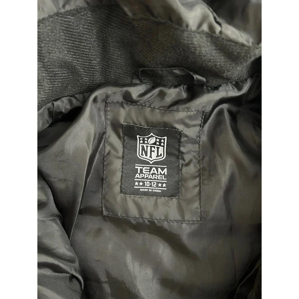 NFL Team Apparel Kids Puffer Jacket Black Hooded Quilted Coat Size 10-12